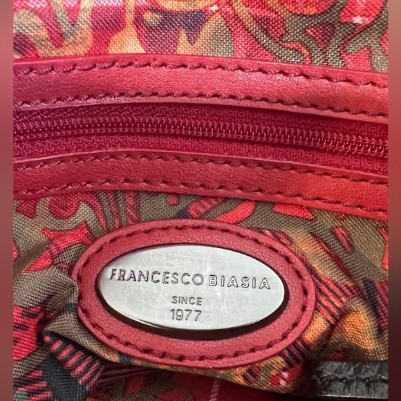 RARE FRANCESCO BIASIA BLACK RED LEATHER SHOULDER MESSENGER BAG - Picture 11 of 14